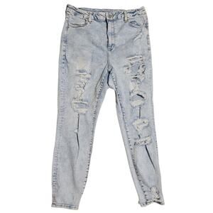 American Eagle Women's Curvy Super Hi-Rise Jegging Distressed Jeans Size 16 EUC